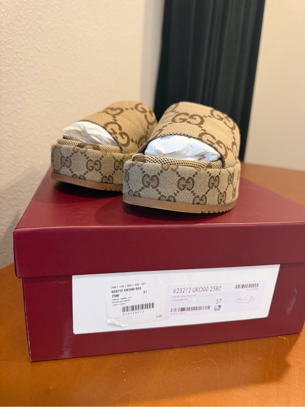 Gucci Tan GG Canvas Platform Slide Sandals - Picture 2 of 10